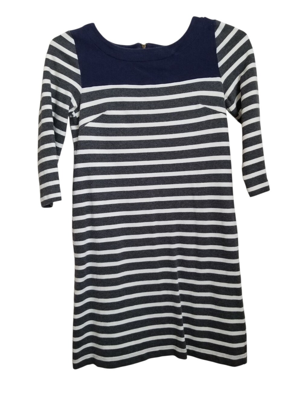 Gap Navy White Gray Striped Dress 3/4 Sleeve Size XS 100% Cotton